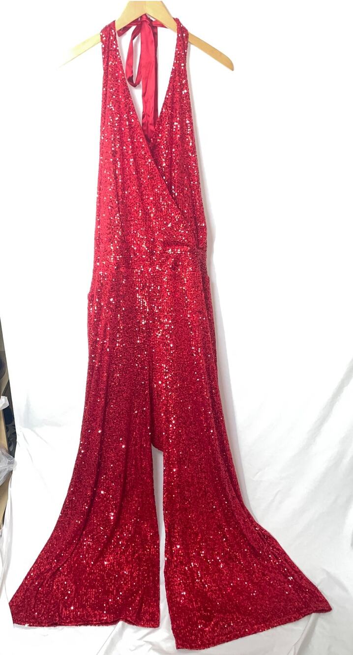 NWT Fashion to Figure Red Sequin Halter Jumpsuit - Women's Size 3X - Fabulous!